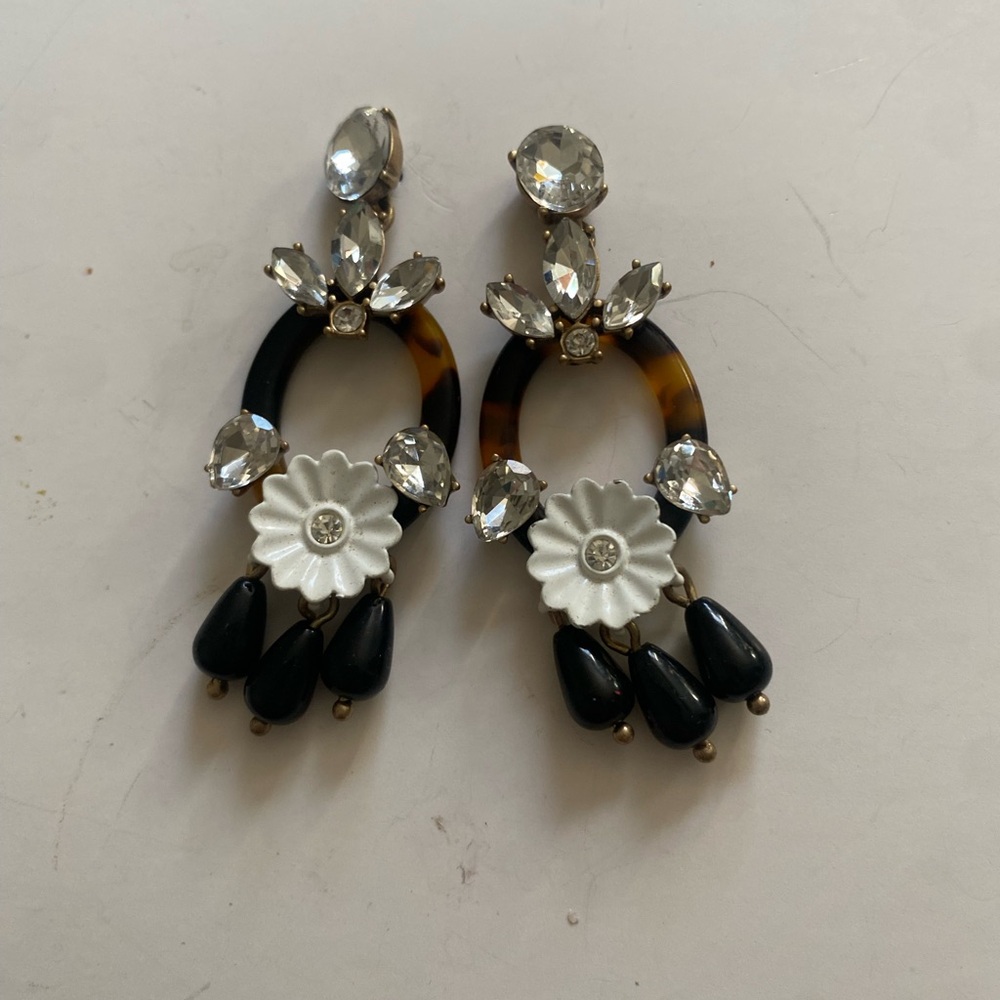 Chic tortoise, Black and White Floral Drop maximalist Earrings